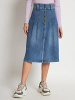 Load image into Gallery viewer, Women&#39;s Dark Blue Long Denim Skirt
