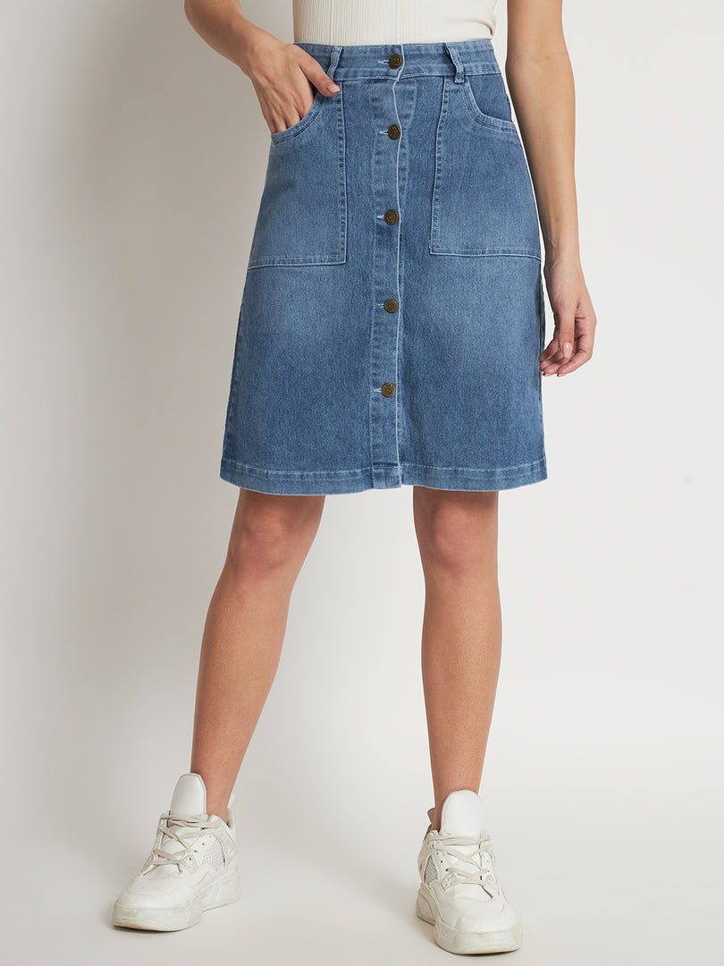 Women's Dark Blue Midi Denim Skirt