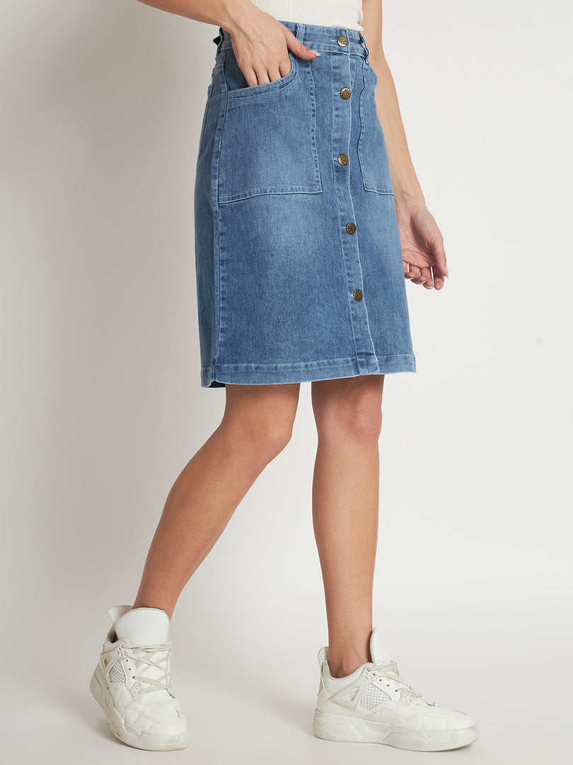 Women's Dark Blue Midi Denim Skirt