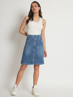 Load image into Gallery viewer, Women&#39;s Dark Blue Midi Denim Skirt
