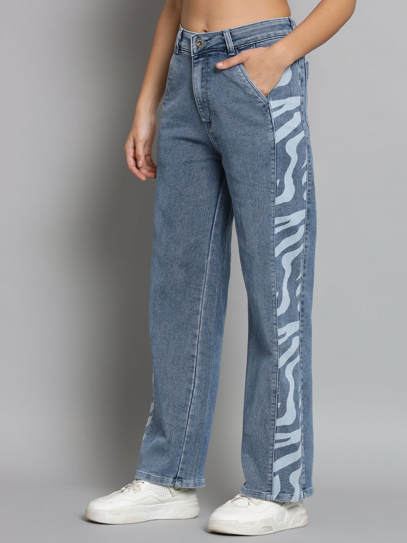 Women's laser print side panel jeans