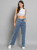 Load image into Gallery viewer, Women&#39;s laser print side panel jeans
