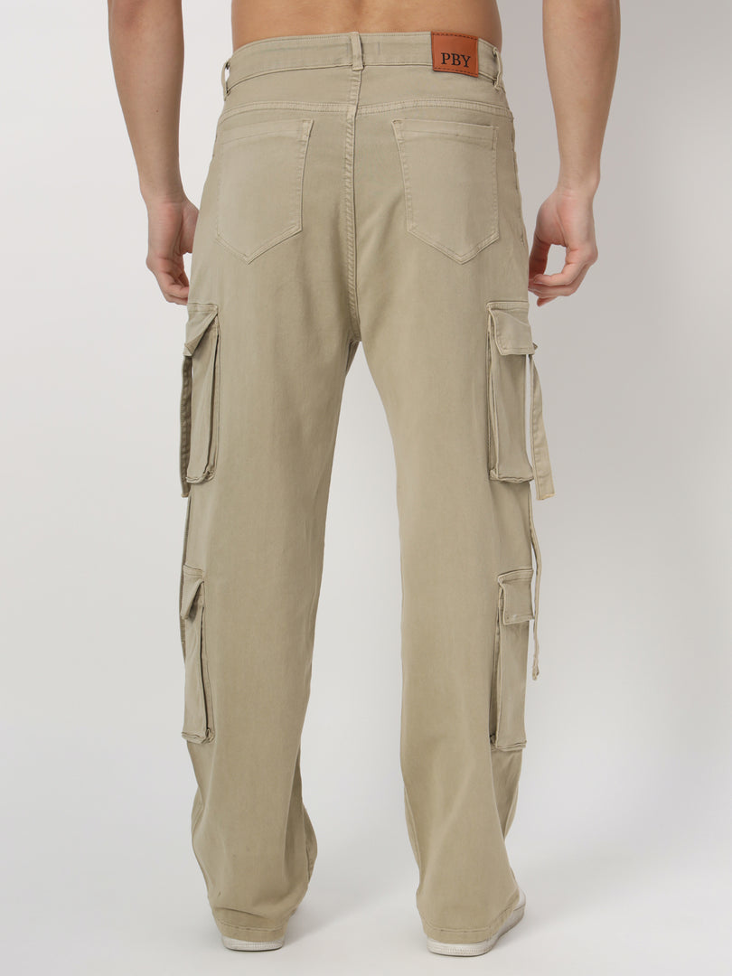 Beige utility cargo jeans