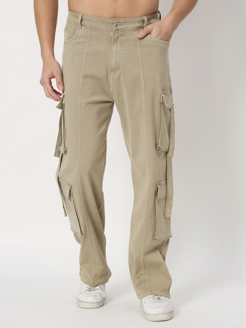 Beige utility cargo jeans